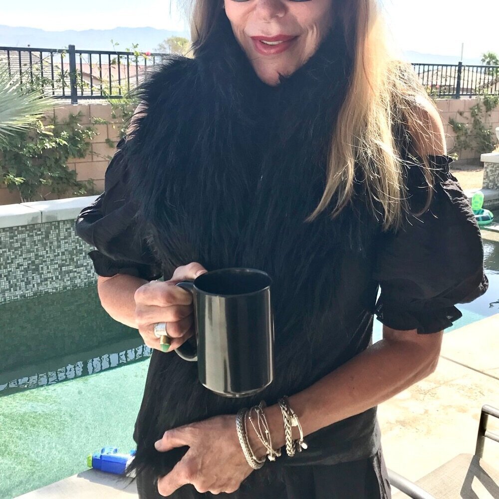 INC International Concepts Black Long Faux Fur Vest & Fabric Back to Layer  S